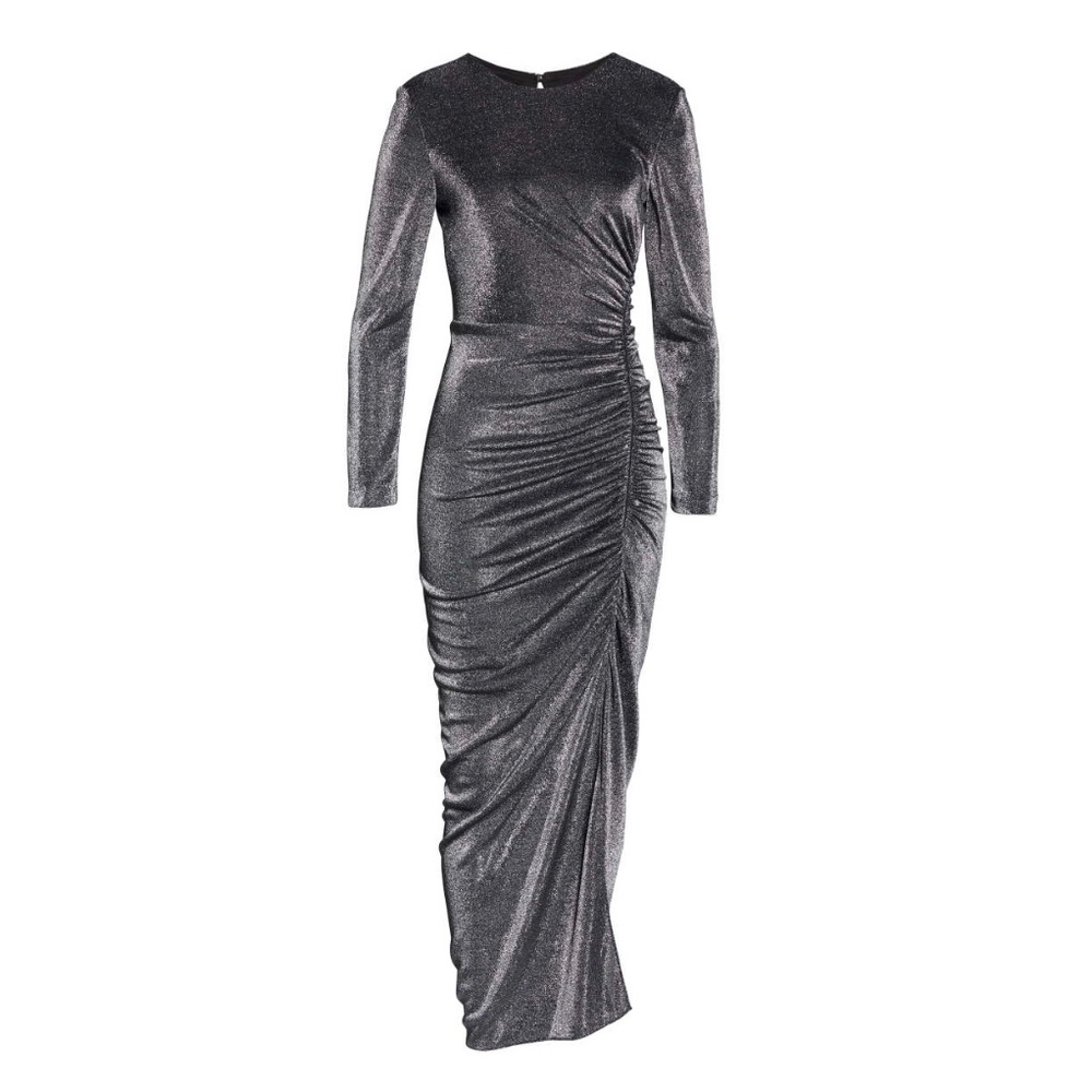 Vince Camuto Ruched Metallic Silver Midi Dress 14